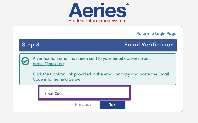 Email verification screen