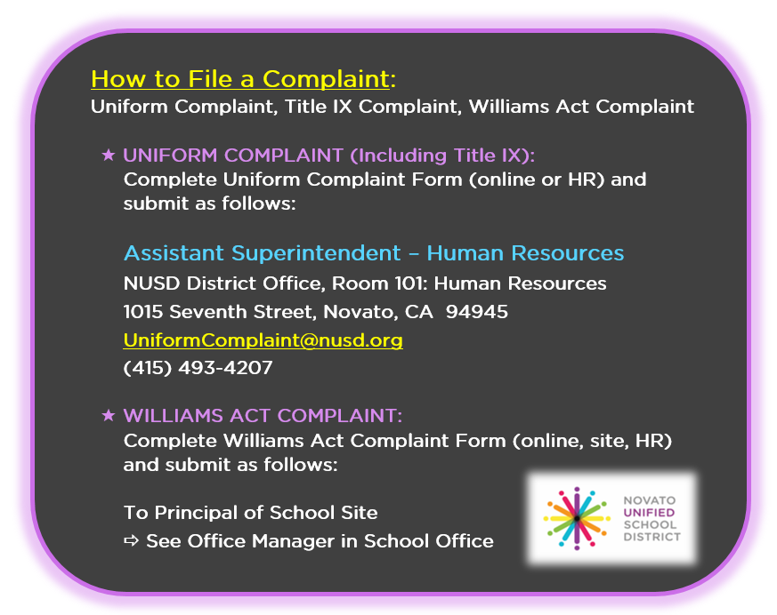 Uniform Complaint Procedures / Williams Act / Title IX – NUSD